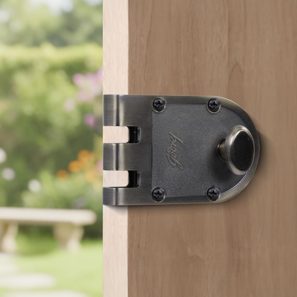Godrej Rim Lock | Vertibolt Ultra Lock For Wooden Main Door | 1CK Deadbolt | 14 Pin Cylinder | For Inside Opening or Double Dooror Sliding Door | 4 Keys | 5 Yr Warranty | Manual Locking | Antique Brass